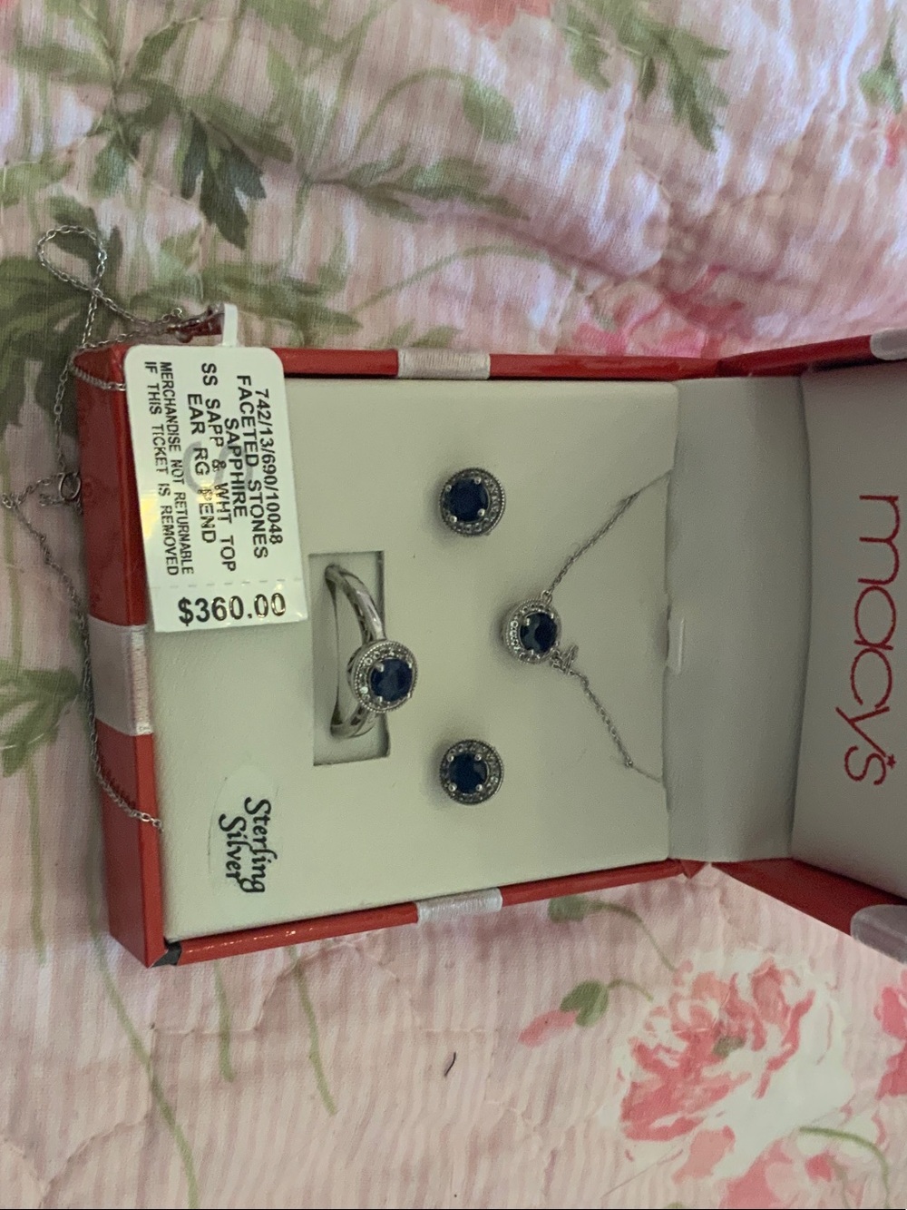 Macy's Sterling Silver Necklace and Earring Set with Blue Stones
